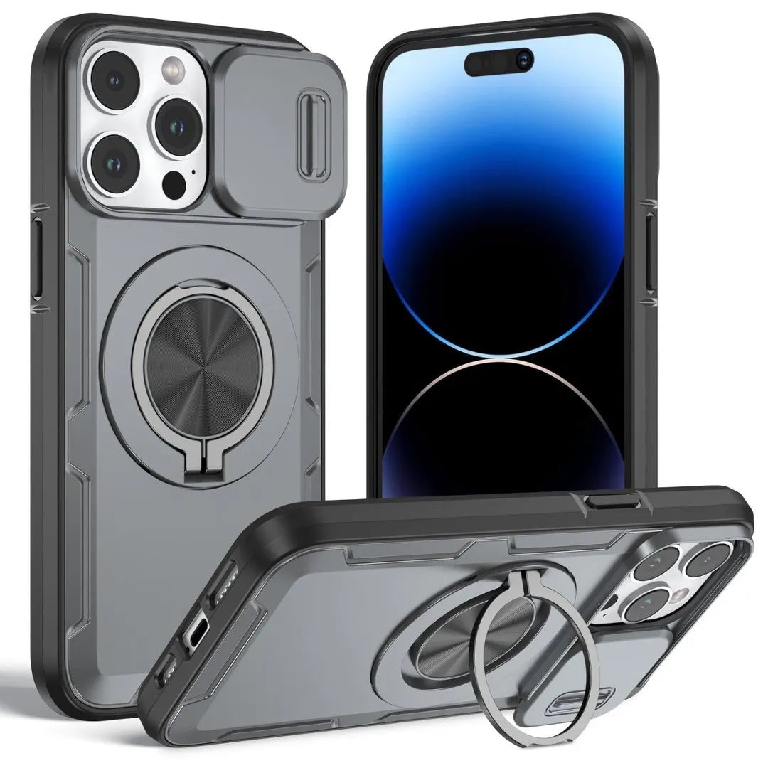 2-in-1 Magnetic Sliding Lens Case, Grey for iPhone 15 Pro