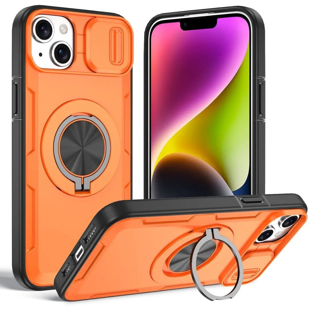 2-in-1 Magnetic Sliding Lens Case, Orange for iPhone 14 Plus