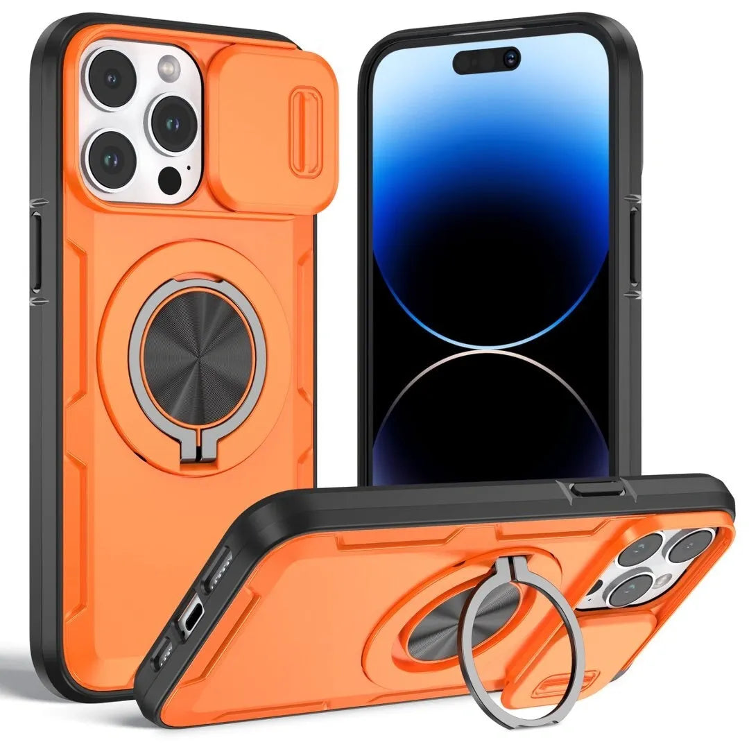 2-in-1 Magnetic Sliding Lens Case, Orange for iPhone 15 Pro