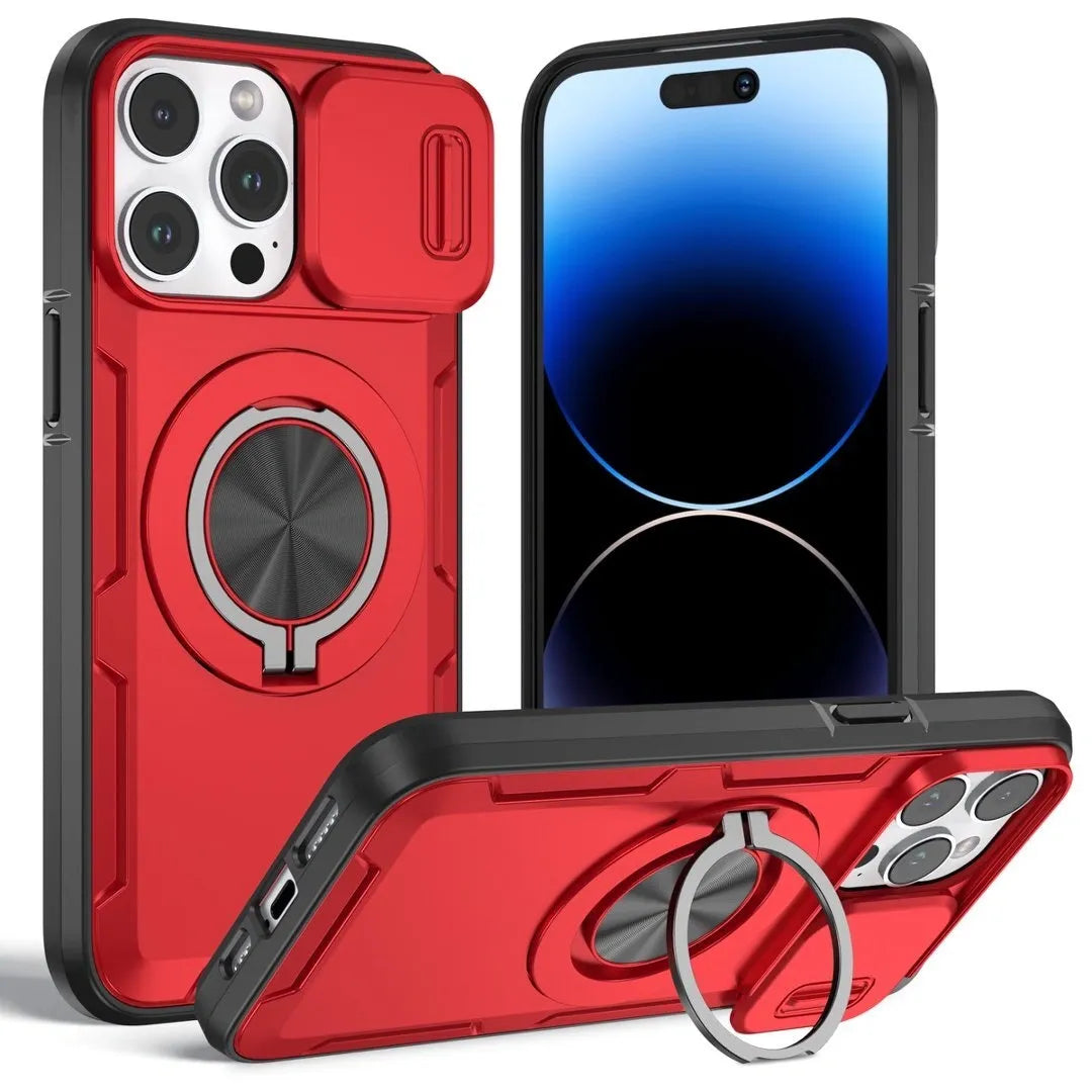 2-in-1 Magnetic Sliding Lens Case, Red for iPhone 15 Pro Max