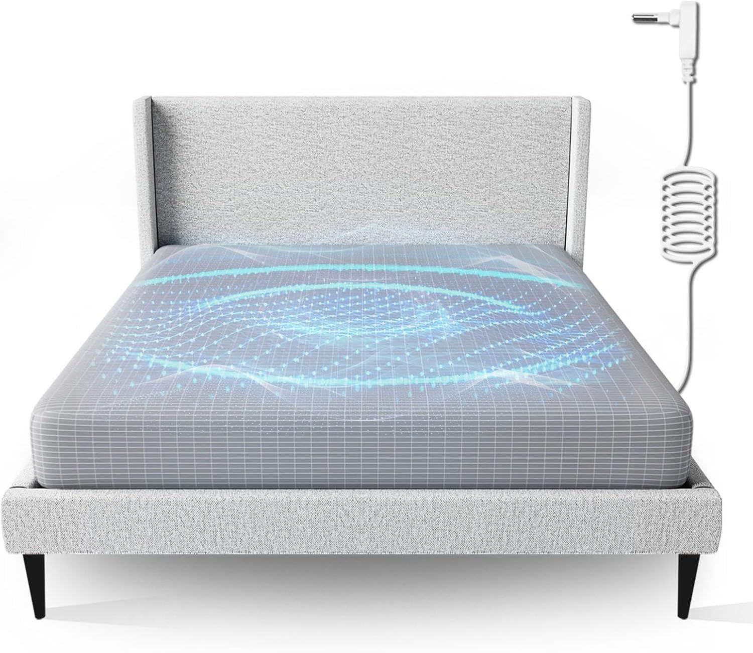 Grounding Fitted Sheet Bed Earthing Fitted Sheet AU Plug Grounding Connection Cord Conductive Mat Gray, Double 137x190cm+33cm
