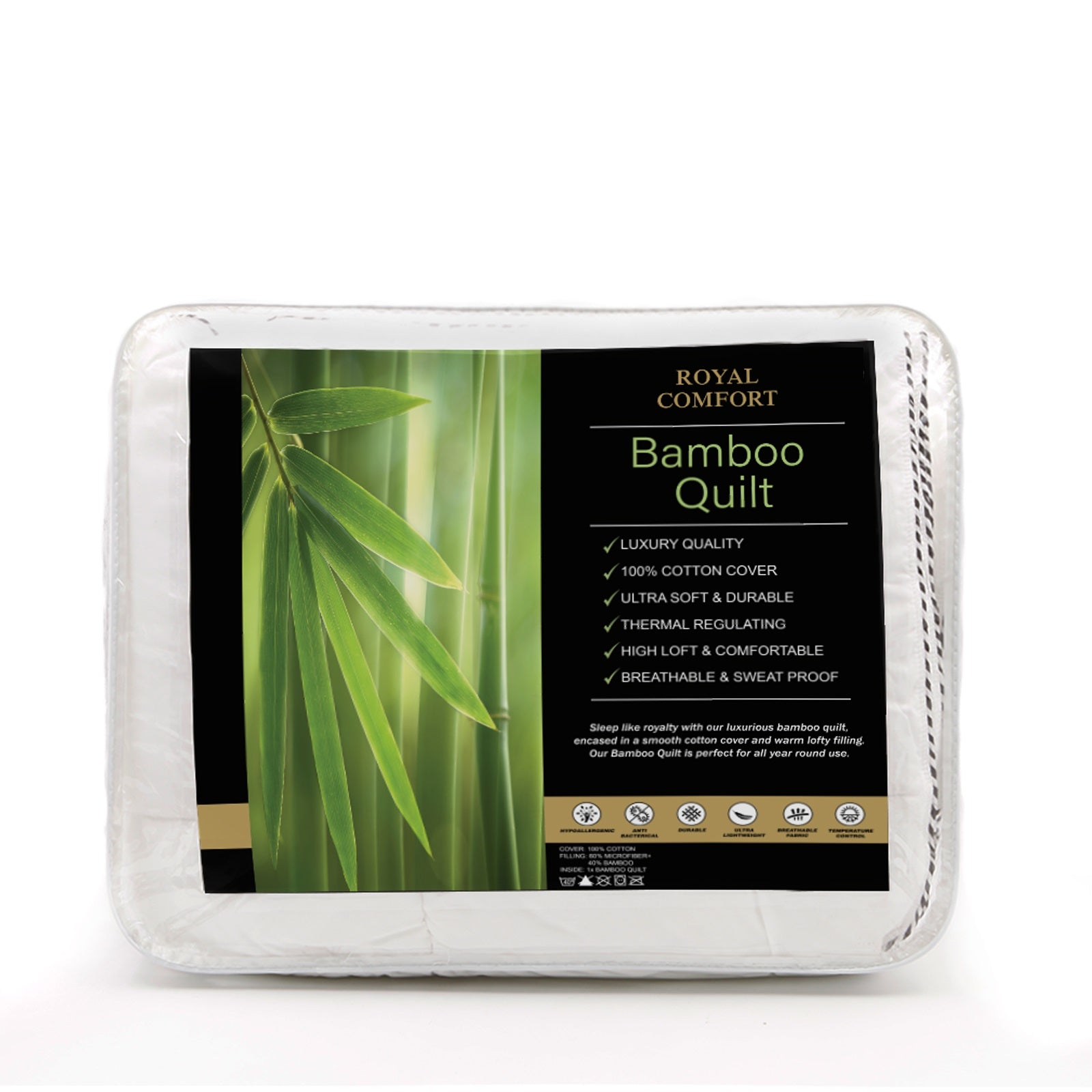 Royal Comfort Bamboo Blend Quilt 250GSM Luxury Duvet 100% Cotton Cover - King - White