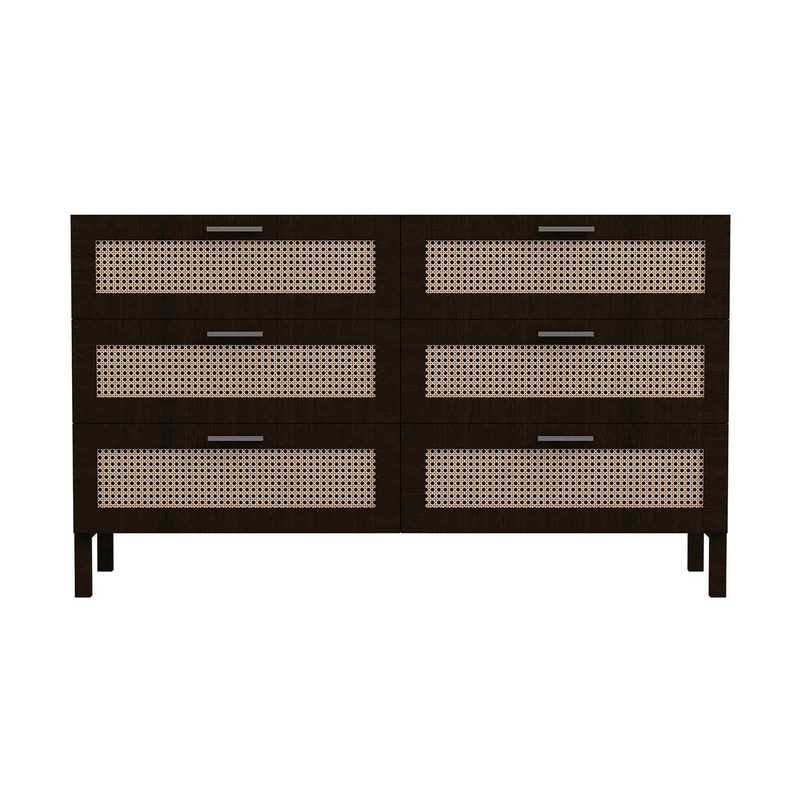 Casa Decor Tulum Rattan 6 Chest of Drawers Cabinet Bedroom Storage Tallboy Black
