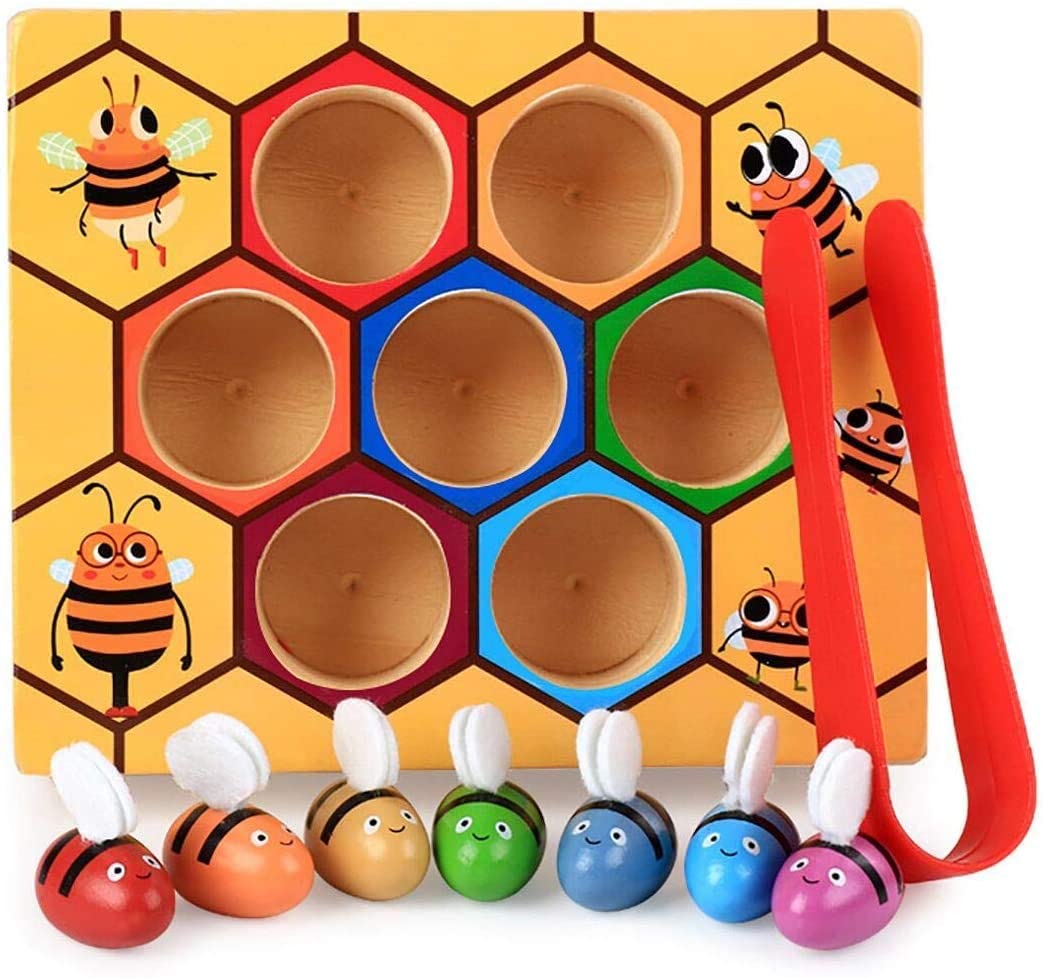 Wooden Bee Toddler Fine Motor Skill Toy - Montessori Wooden Puzzle Early Learning Preschool Educational Kids
