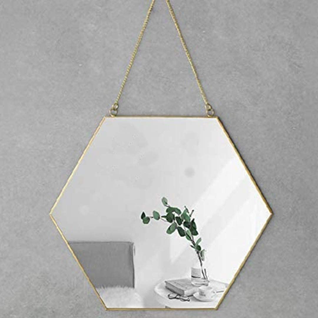 Hexagon Hanging Wall Mirror Decor Gold Color