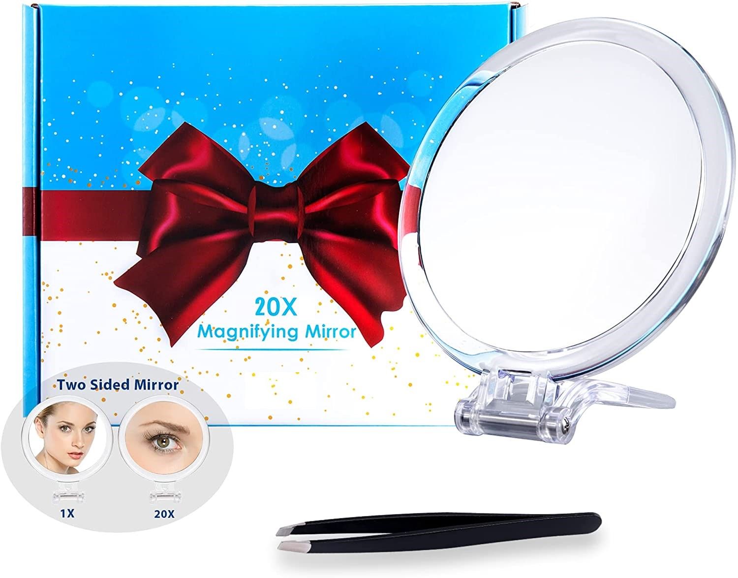 20X Magnifying Hand Mirror Two Sided Use for Makeup Application, Tweezing, and Blackhead/Blemish Removal 15 cm