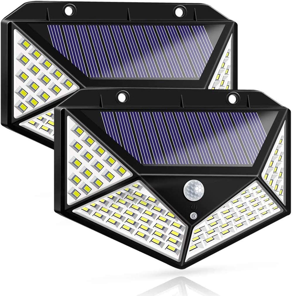 100 Waterproof LED Motion Sensor Solar Security Lights Outdoor 2pack