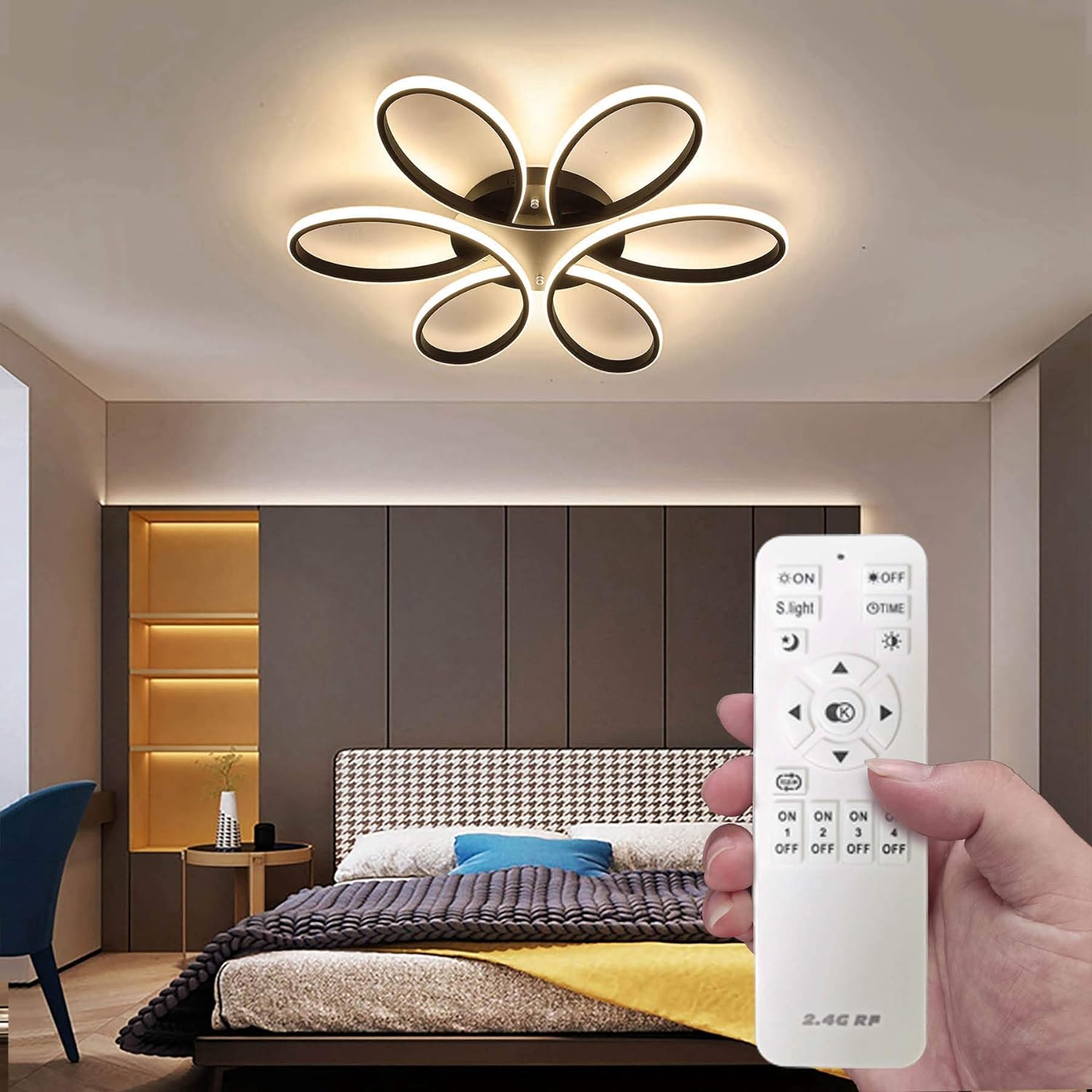 Modern LED Chandelier Flush Mount Lamp Remote Control 60cm