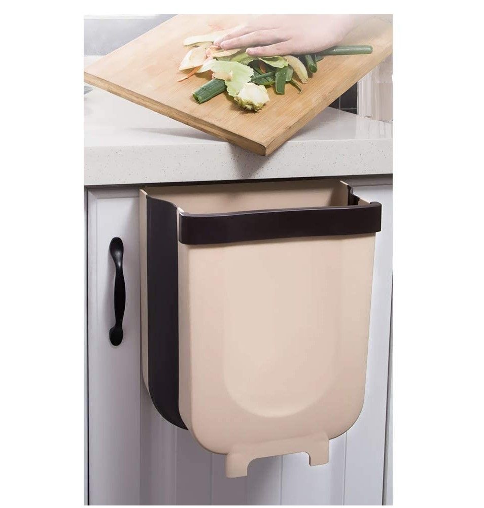 Foldable Wall Trash Bin Hanging Waste Bin Under Kitchen Sink with Top Ring to Fix Garbage Bag Gray