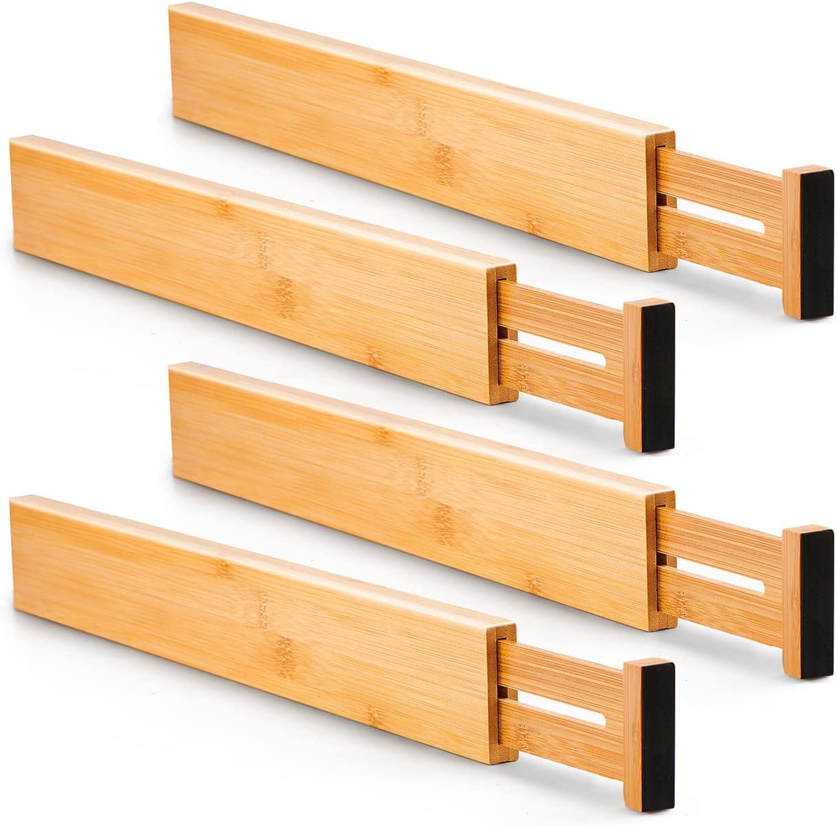 4 Pack Bamboo Adjustable Kitchen Drawer Dividers Large, 44-55 cm