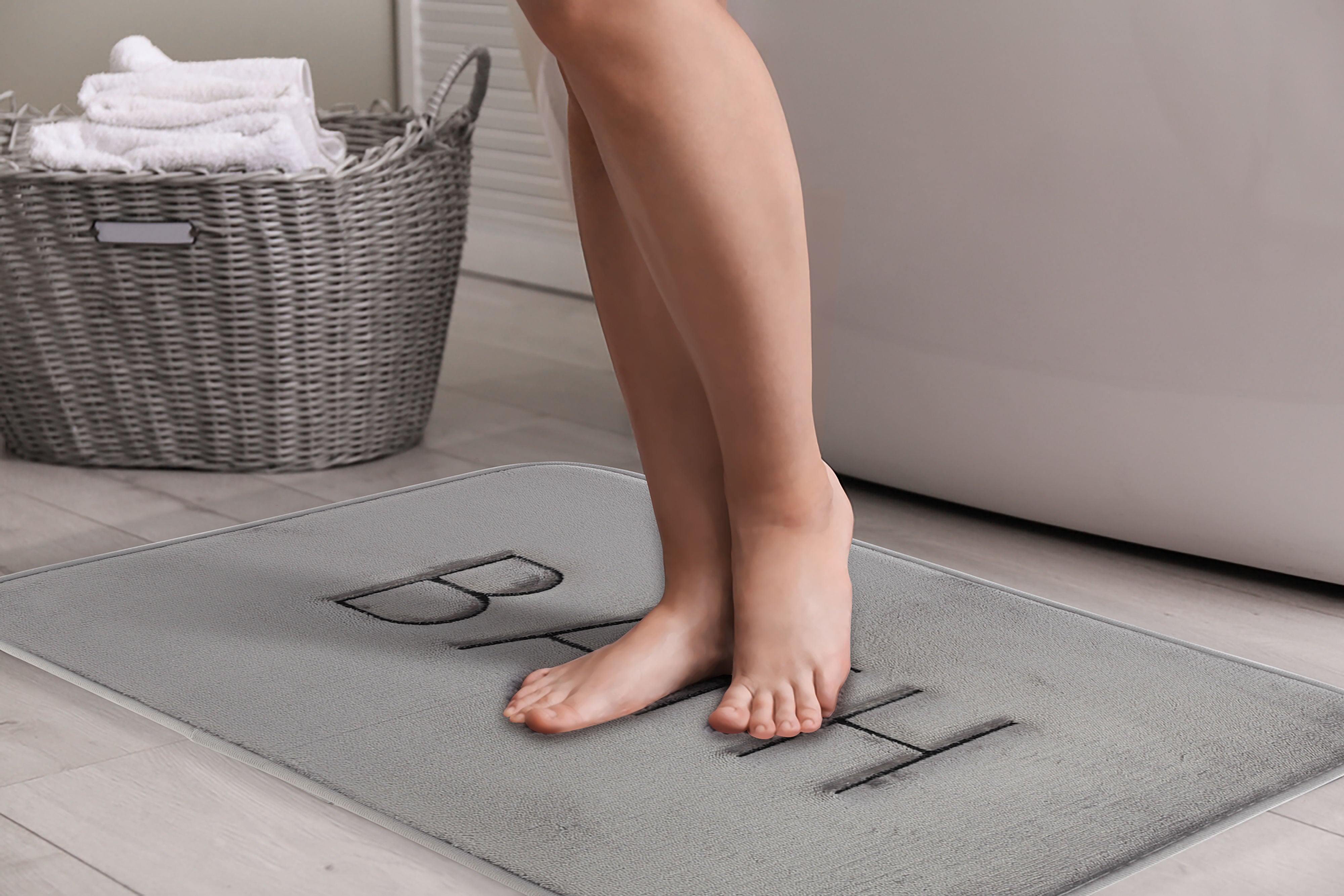 Extra Thick Memory Foam & Super Comfort Bath Rug Mat for Bathroom 60 x 40 cm, Grey