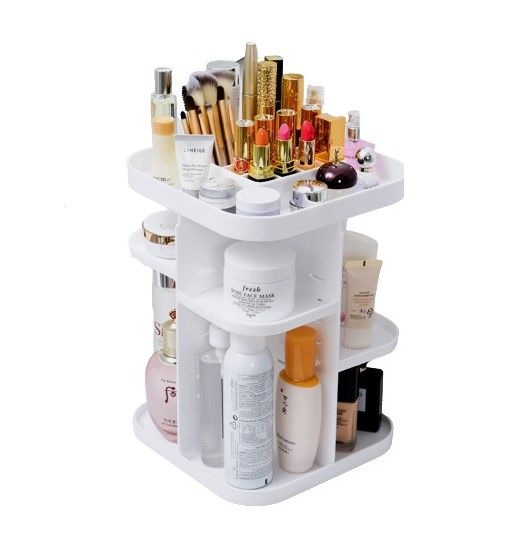 360 Rotating Large Capacity Makeup Organizer for Bedroom and Bathroom White