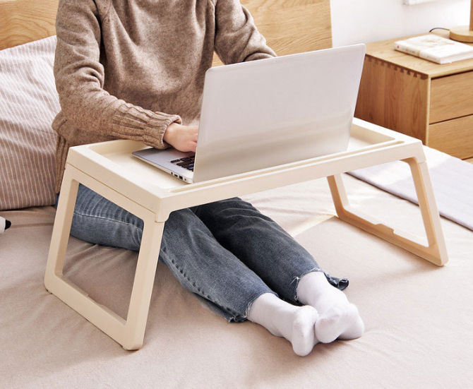 Multifunction Laptop Bed Desk with foldable legs for Home Office White