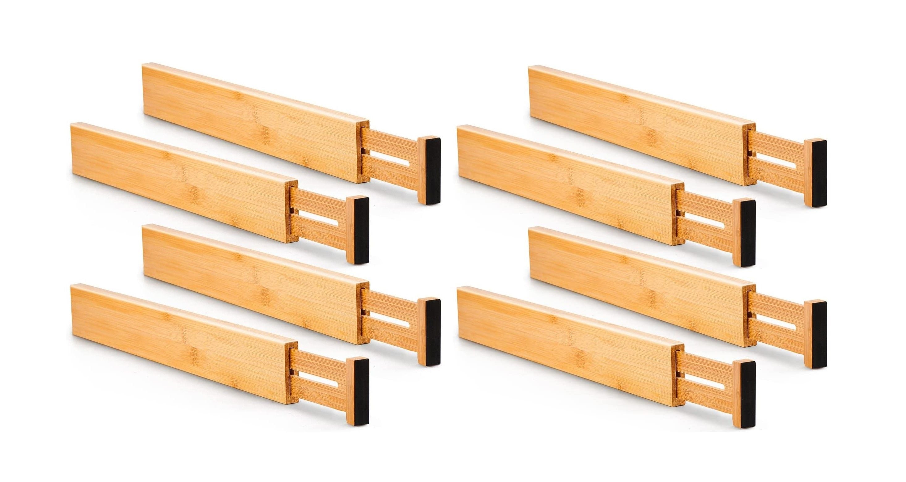 8 Pack Bamboo Adjustable Kitchen Drawer Dividers Large, 44-55 cm