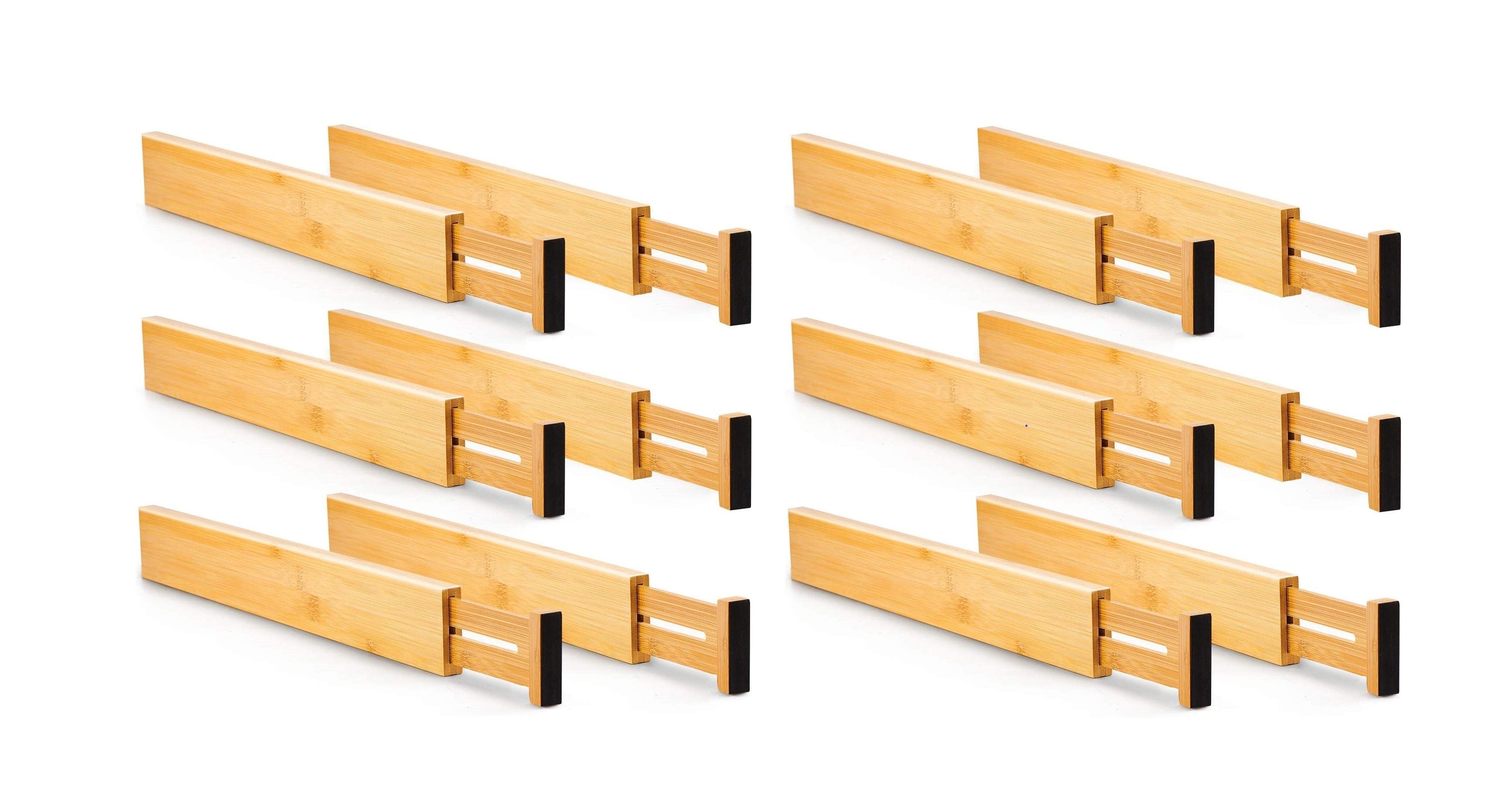 12 Pack Bamboo Adjustable Kitchen Drawer Dividers Large, 44-55 cm