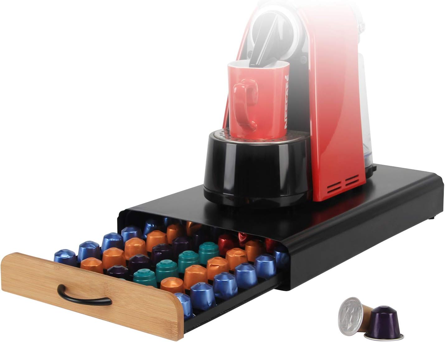 CARLA HOME Coffee Pods Holder Storage Drawer Compatible with 60 Nespresso Pods for Kitchen Storage & Organisation Natural