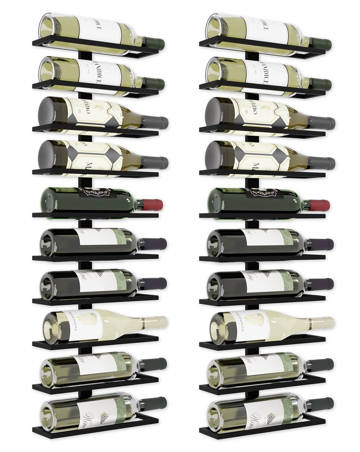 Set 2 Pcs Metal Wall Mount Wine Rack for Wine Bottles, Liquor, Champagne Holds 10 Bottles