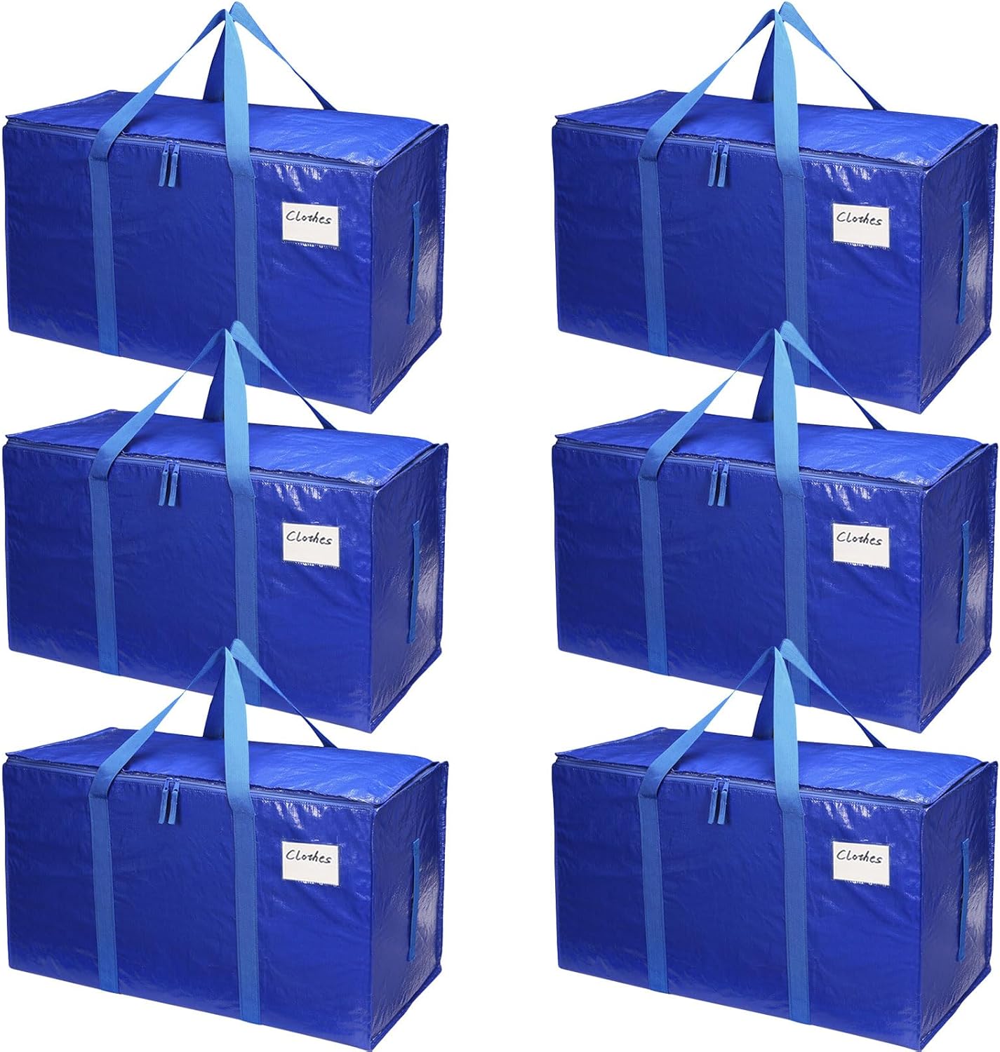 CARLA HOME 6-Pack Large Moving Storage Bags with Zippers & Handles with 95 Liters Capacity for Space Saving, Travel, Camping & Organization Blue