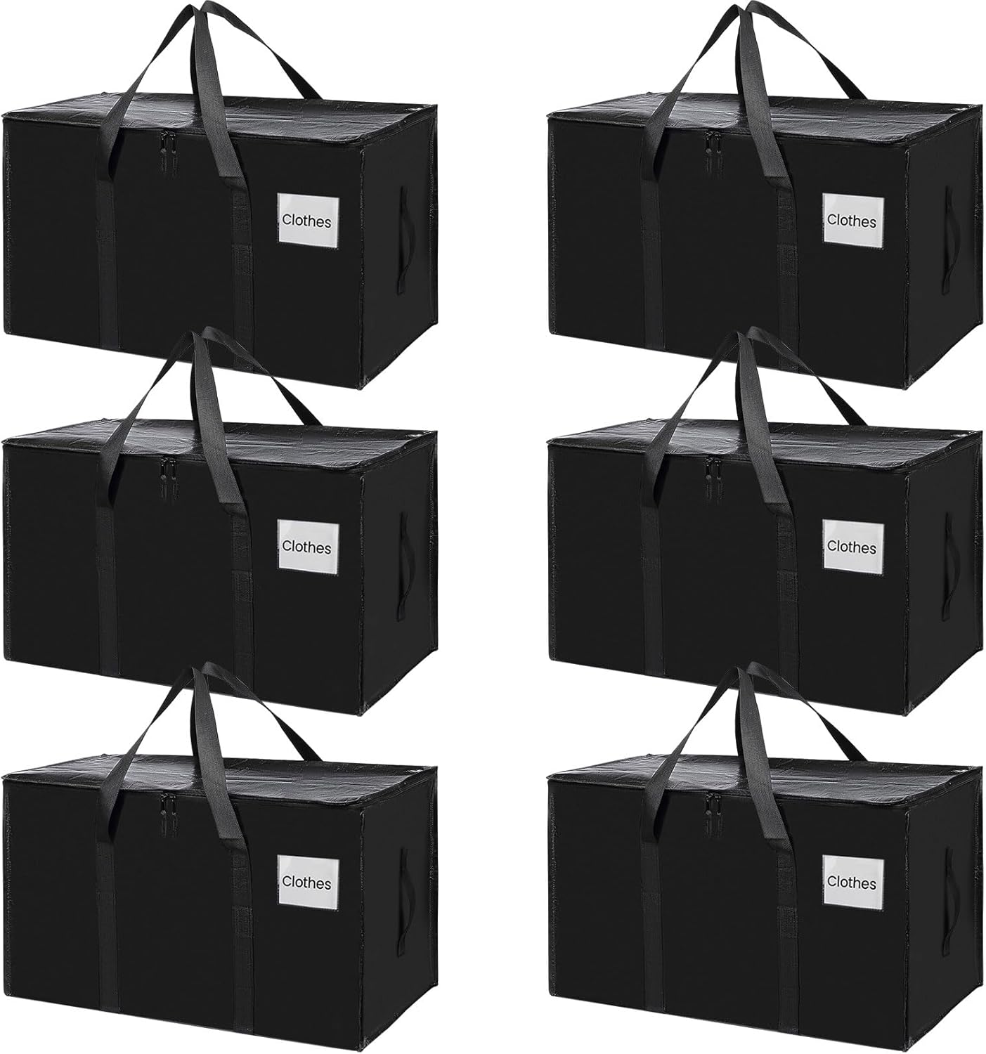 CARLA HOME 6-Pack Large Moving Storage Bags with Zippers & Handles with 95 Liters Capacity for Space Saving, Travel, Camping & Organization Black