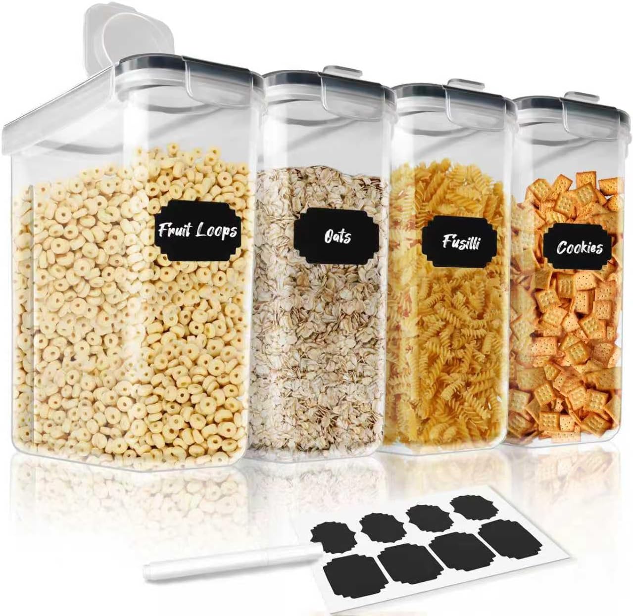 CARLA HOME Airtight Cereal Storage Containers BPA-Free Food Dispensers with Pouring Lids for Pantry & Kitchen 4 Pack 2,5L