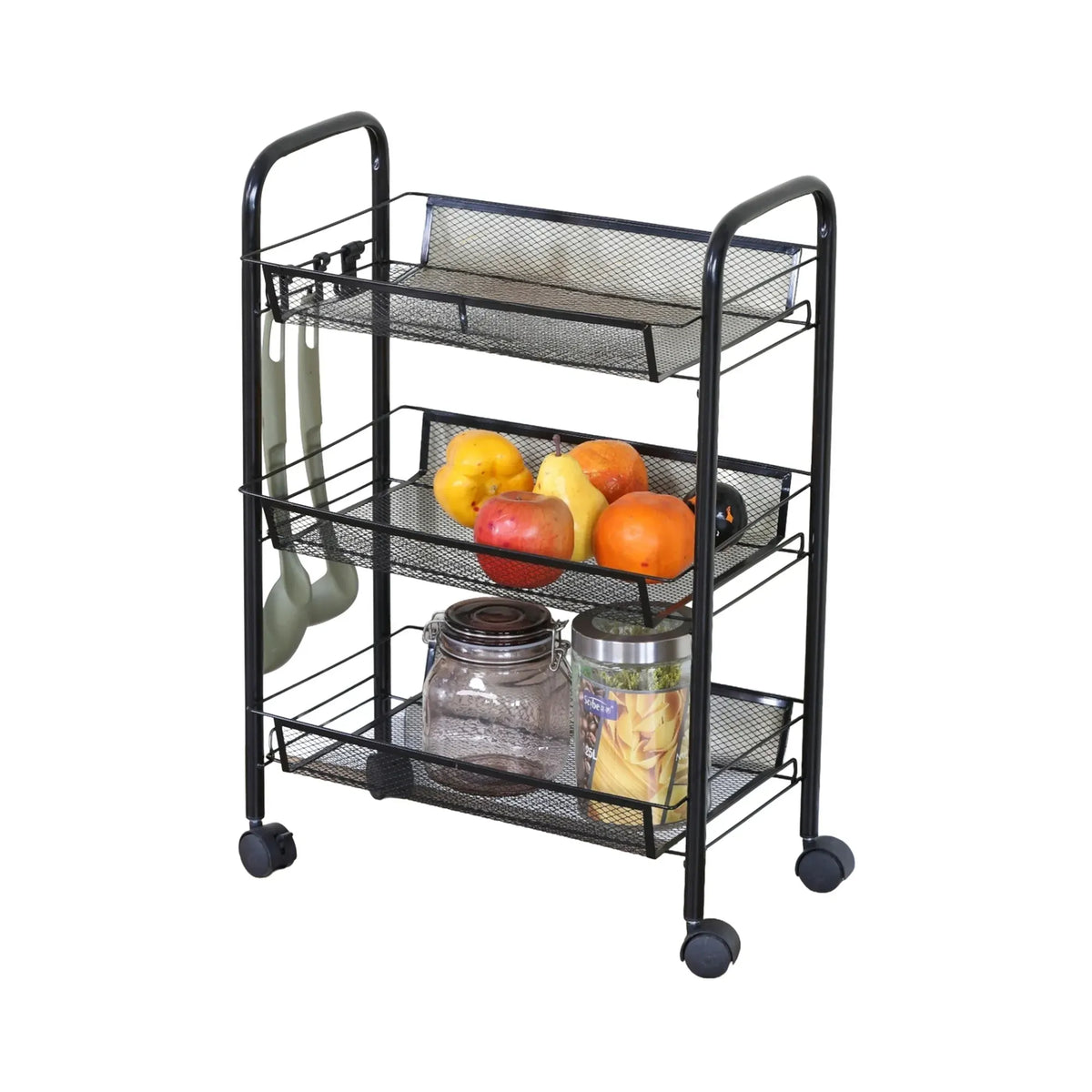 CARLA HOME 3 Tier Rolling Kitchen Trolley Cart - Metal Mesh - Black - Basic - Steel