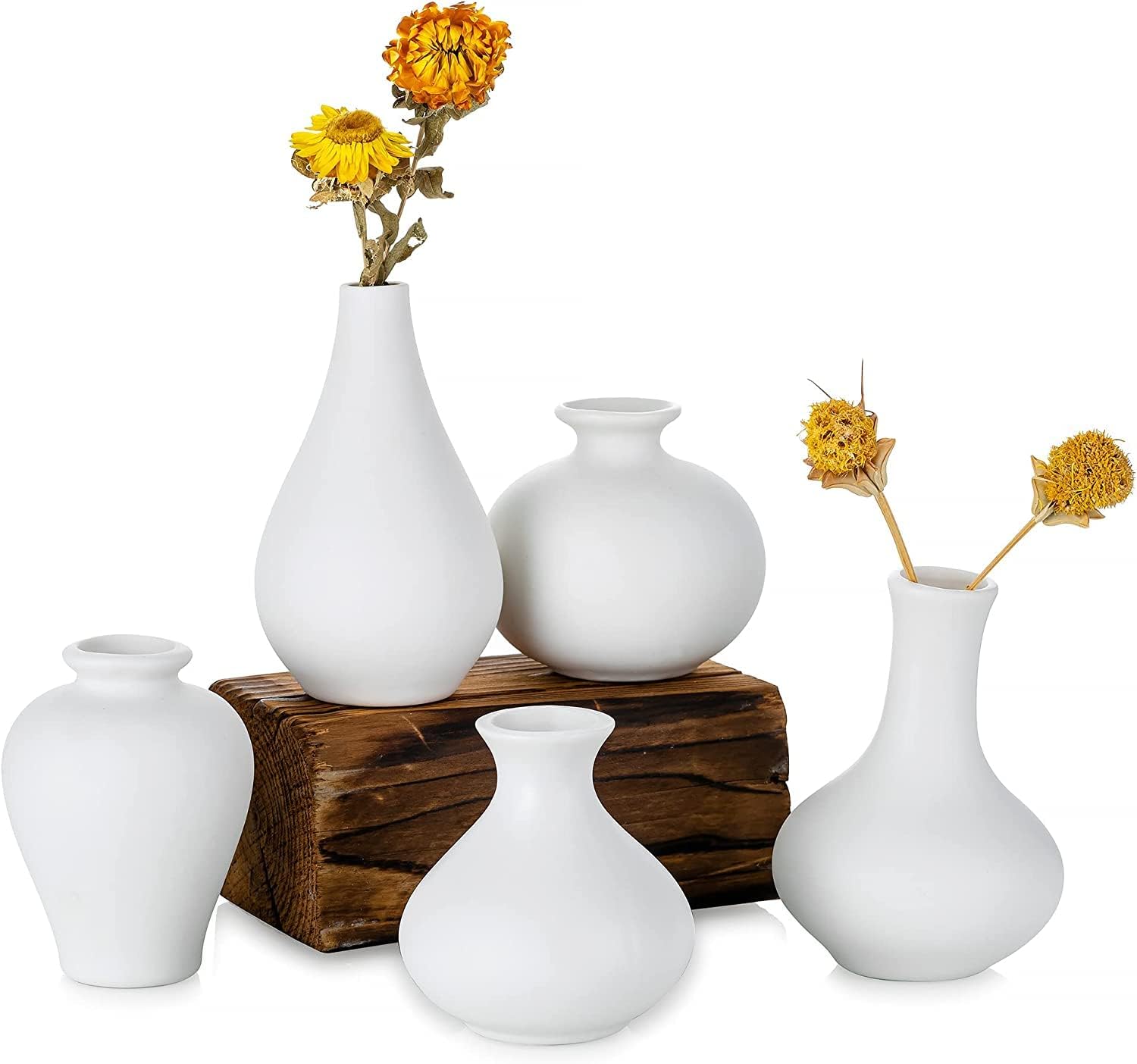 Ceramic Set of 5 White Vases for Home D cor