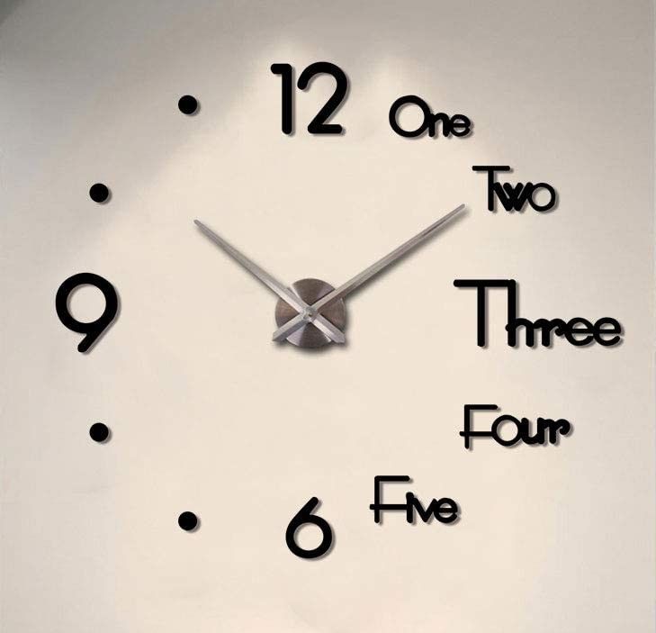 DIY Wall Clock Modern Frameless Large 3D Wall Watch Giant Roman Numerals for Home Living Room and Bedroom Small