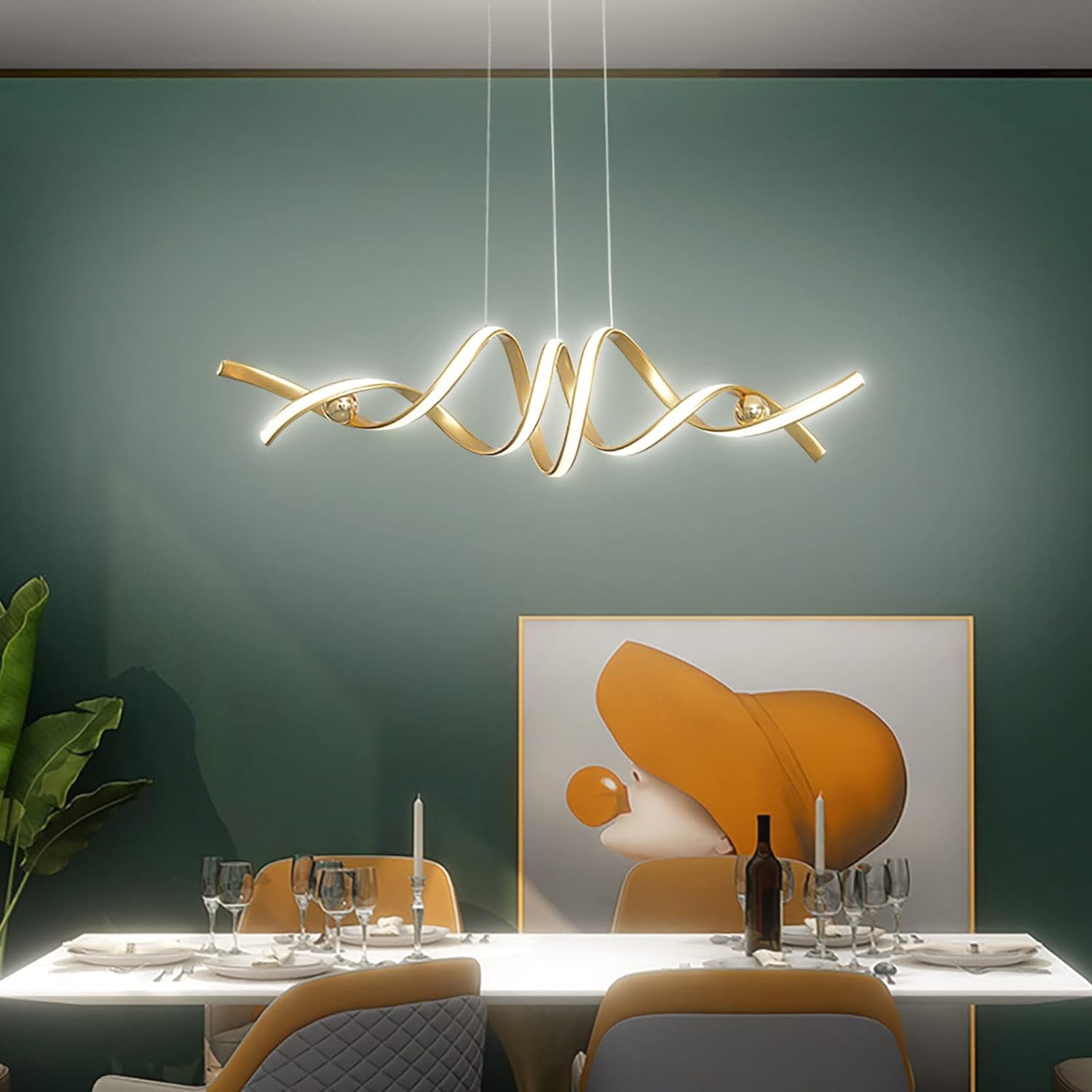 Modern LED Ceiling Chandelier 75W Smart-Lamp Golden Pendent Light