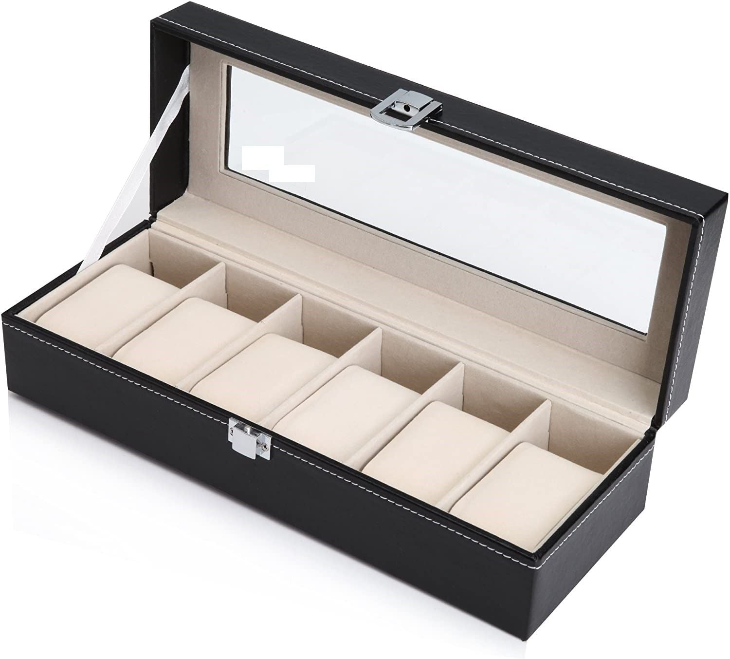 Black PU Leather Watch Organizer Display Storage Box Cases for Men & Women 6 slots
