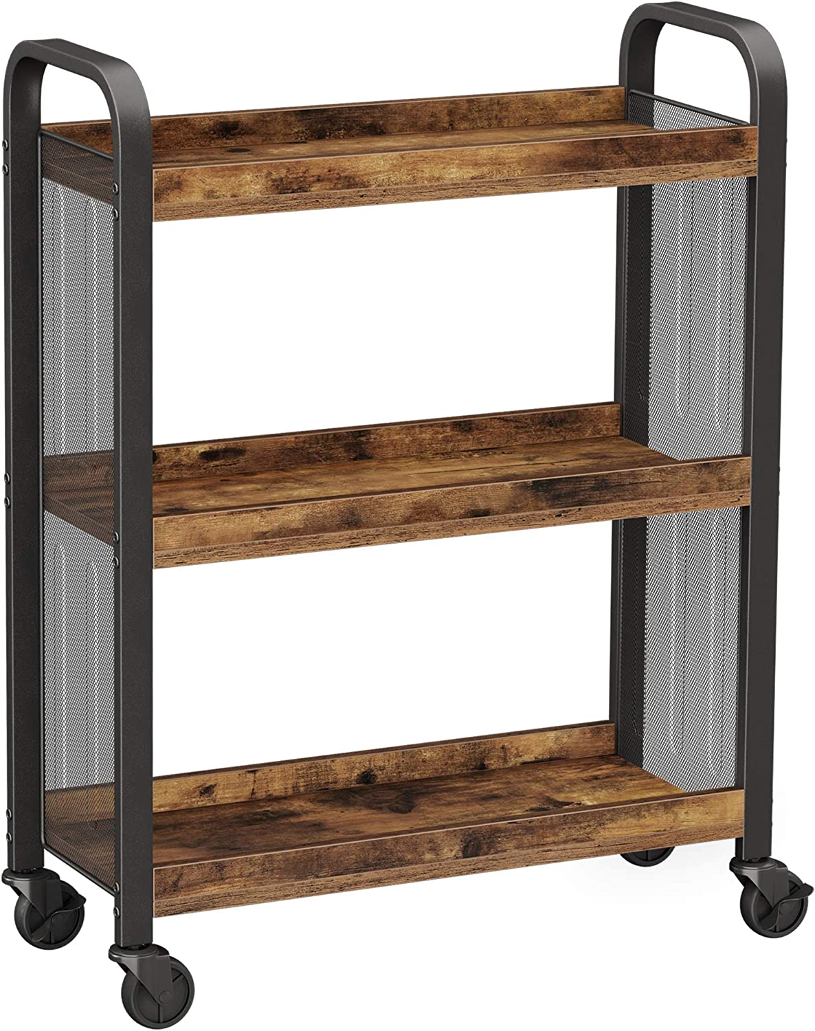 Rustic Brown Kitchen Trolley Rolling Cart with Steel Structure 66 x 26 x 85 cm