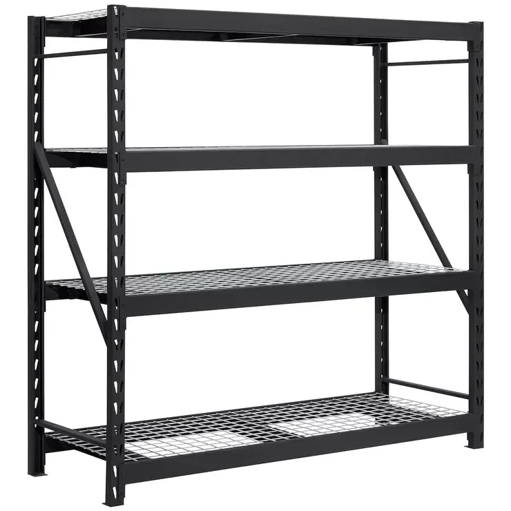Black Industrial Rack with Interlocking Wire Deck, Heavy Duty Steel Construction