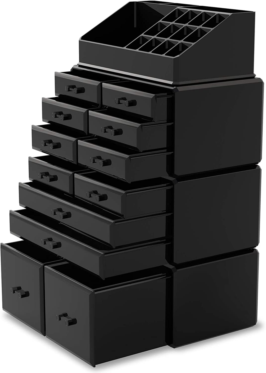 Makeup Cosmetic Organizer Storage with 12 Drawers Display Boxes Black