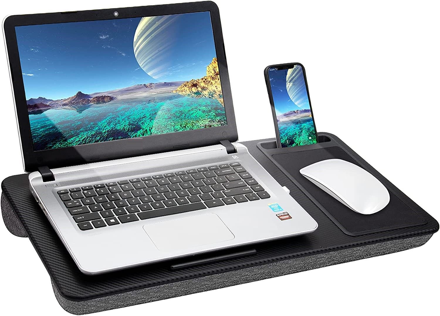 Portable Laptop Desk with Device Ledge, Mouse Pad and Phone Holder for Home Office Black, 40cm