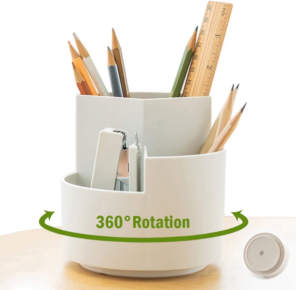360 degree rotating multi-functional pen holder with 3 separate layer for office desk organiser White