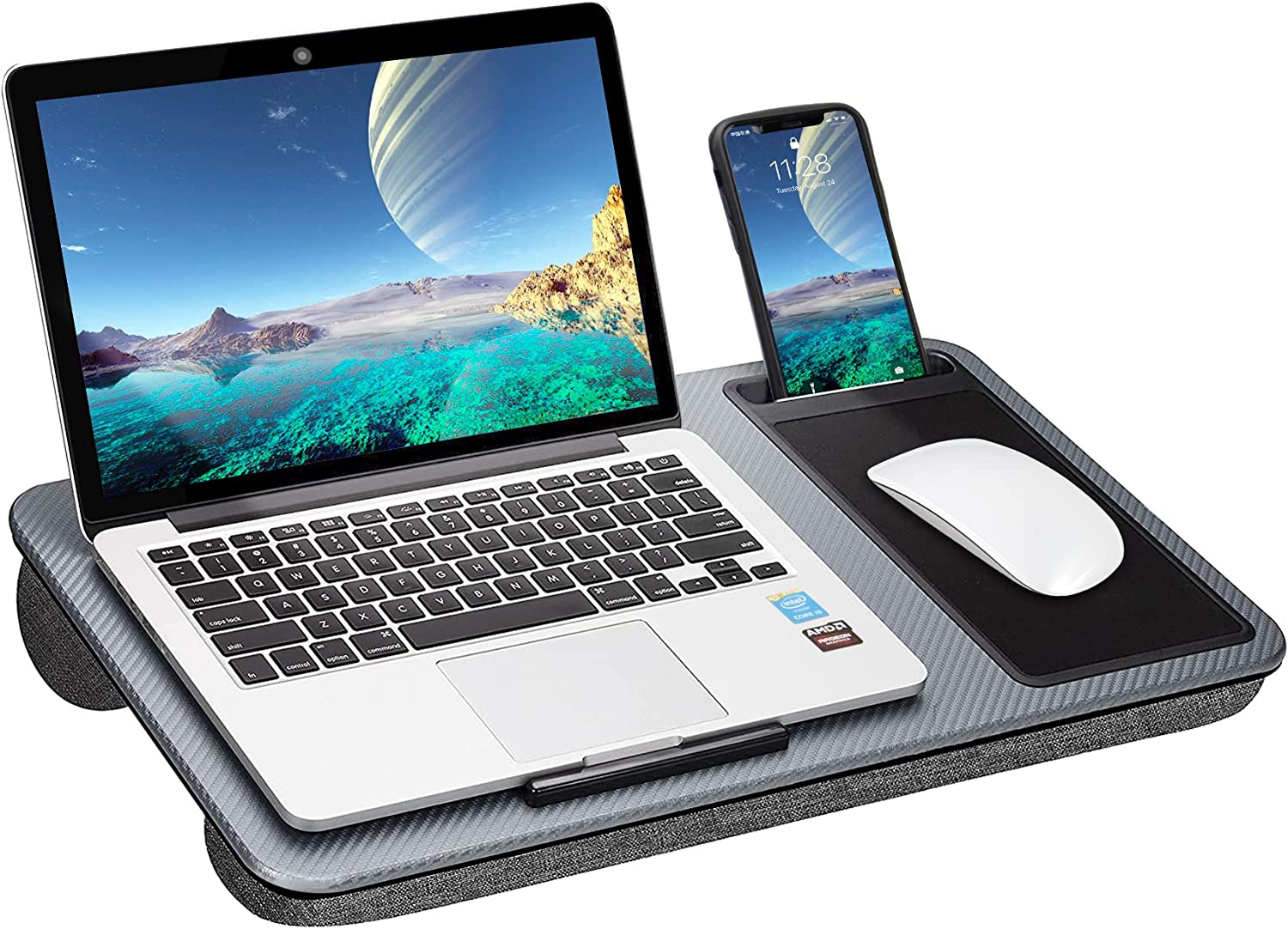 Portable Laptop Desk with Device Ledge, Mouse Pad and Phone Holder for Home Office Silver, 40cm