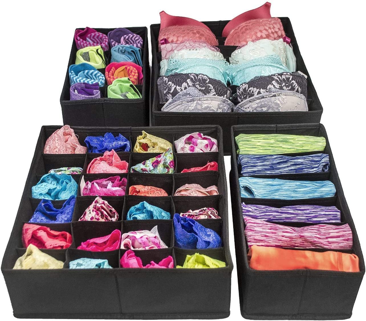 4 Pack Foldable Drawer Dividers Storage Boxes Black