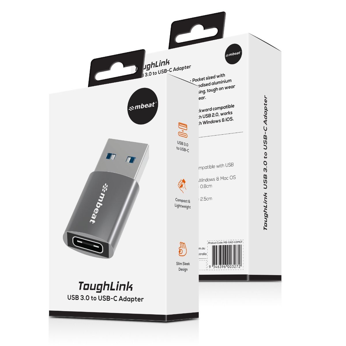 mbeat Elite USB 3.0 Male to USB-C Female Adapter - Space Grey