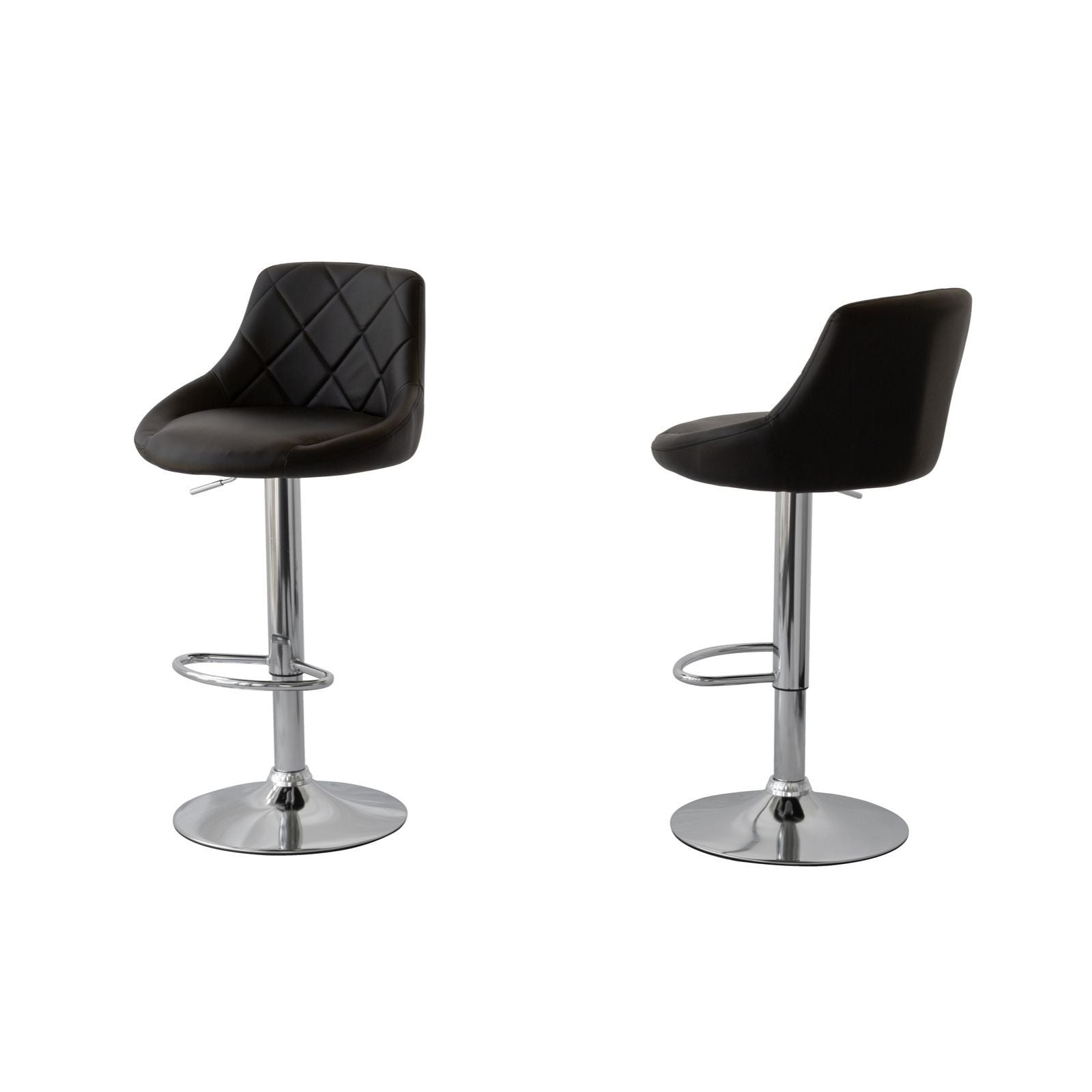 2 Diamond Style Padded Leather Barstools Black w/ Adjustable Height