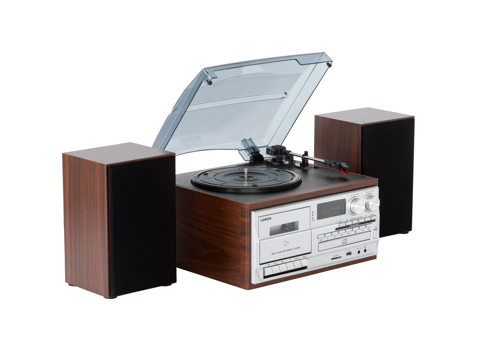 Audio Home Entertainment System Brown Turntable, CDs, Vinyl, Wireless Streaming & More