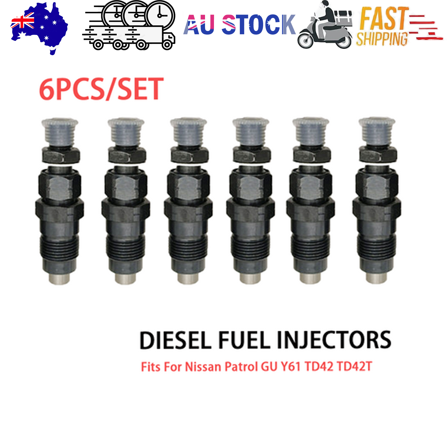 6PCS New Diesel Fuel Injectors Fits For Nissan Patrol GU Y61 TD42 TD42T AU