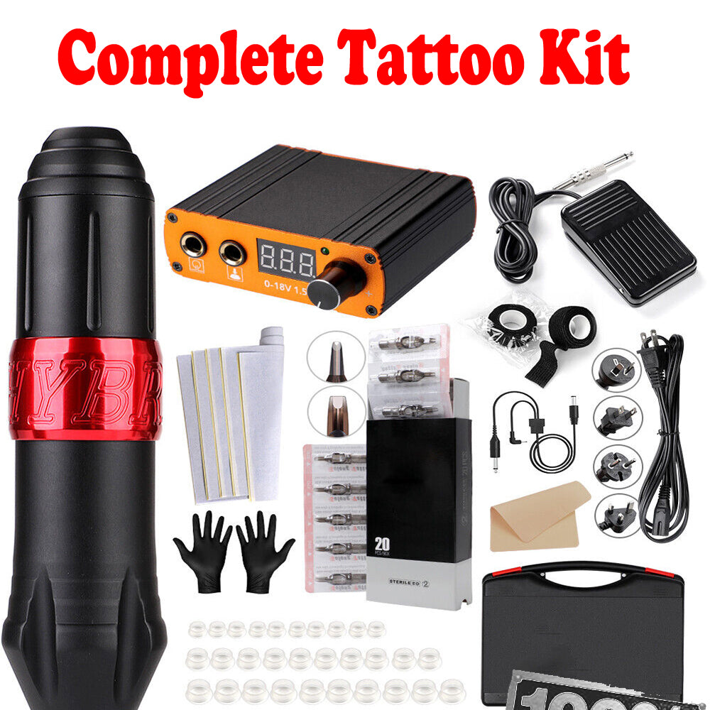 Complete Tattoo Kit rotary tattoo pen 8Inks 40Needle Practice Skin AU-PLUG