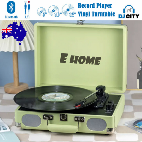 Record Player Vinyl Turntable Bluetooth Speakers Retro Briefcase USB Turquoise