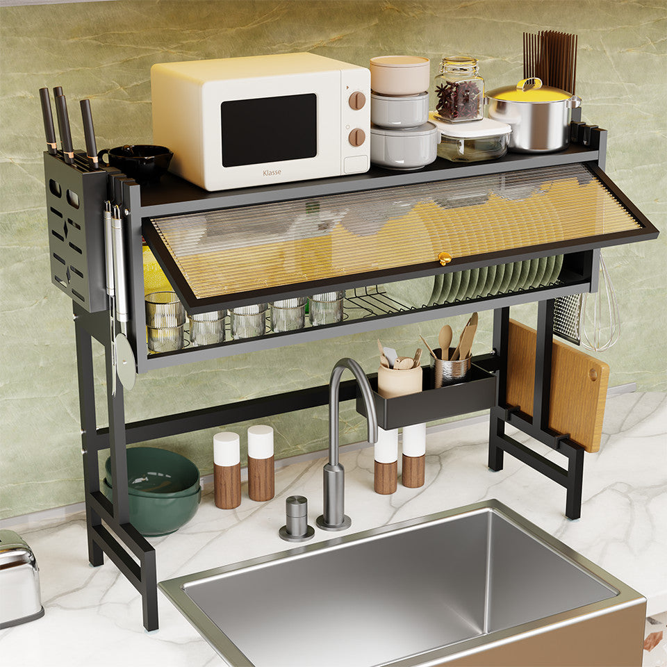 85CM Over The Sink Dish Drying Rack Carbon Steel Space Saving Above for Kitchen