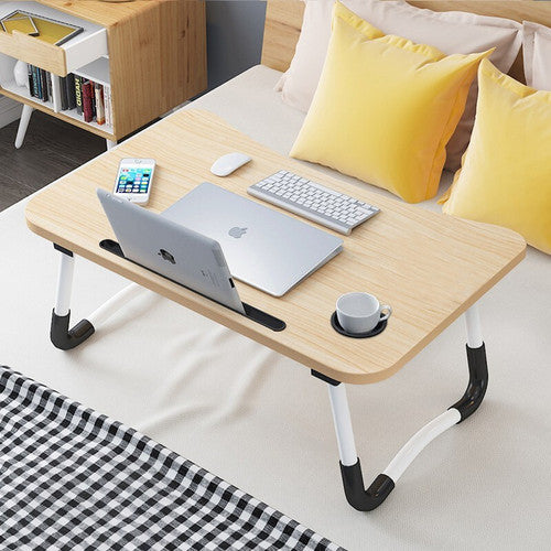 Light Wood Laptop Stand Table Foldable Desk Computer Study Bed Adjustable Cup Slot Tray