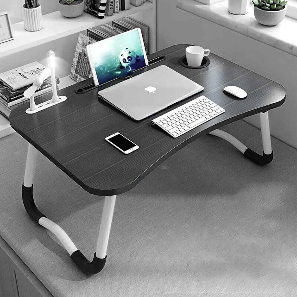 Black Laptop Stand Table Foldable Desk Computer Study Bed Adjustable Cup Slot Tray/linght and Fan