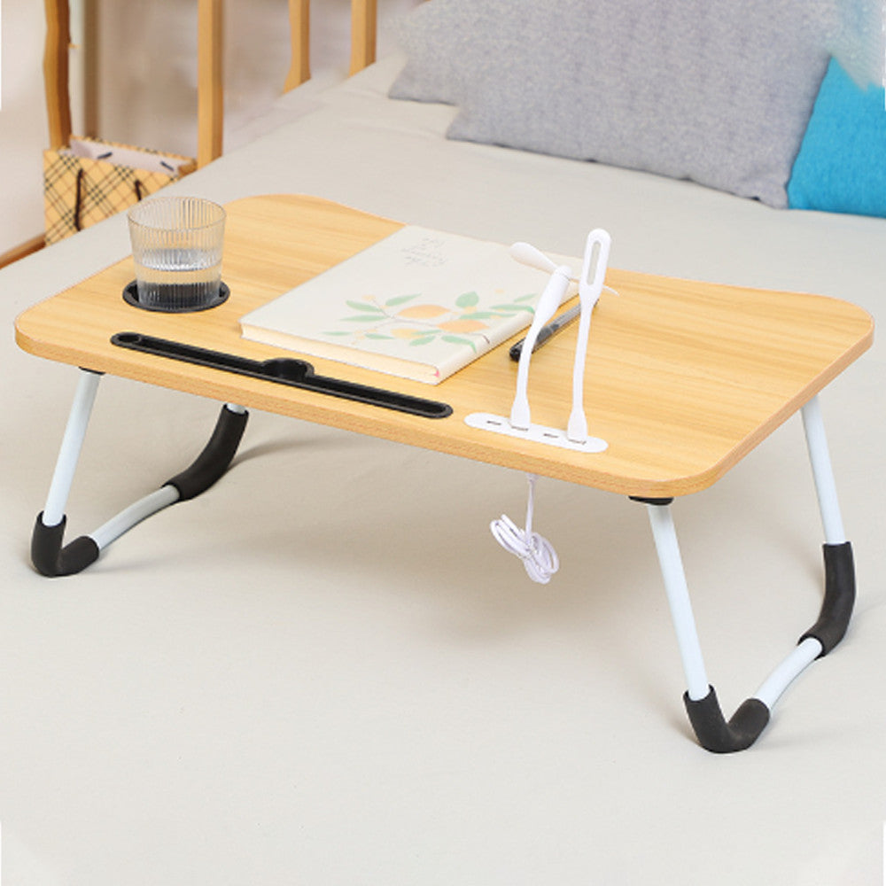 Wood Laptop Stand Table Foldable Desk Computer Study Bed Adjustable Cup Slot Tray/linght and Fan
