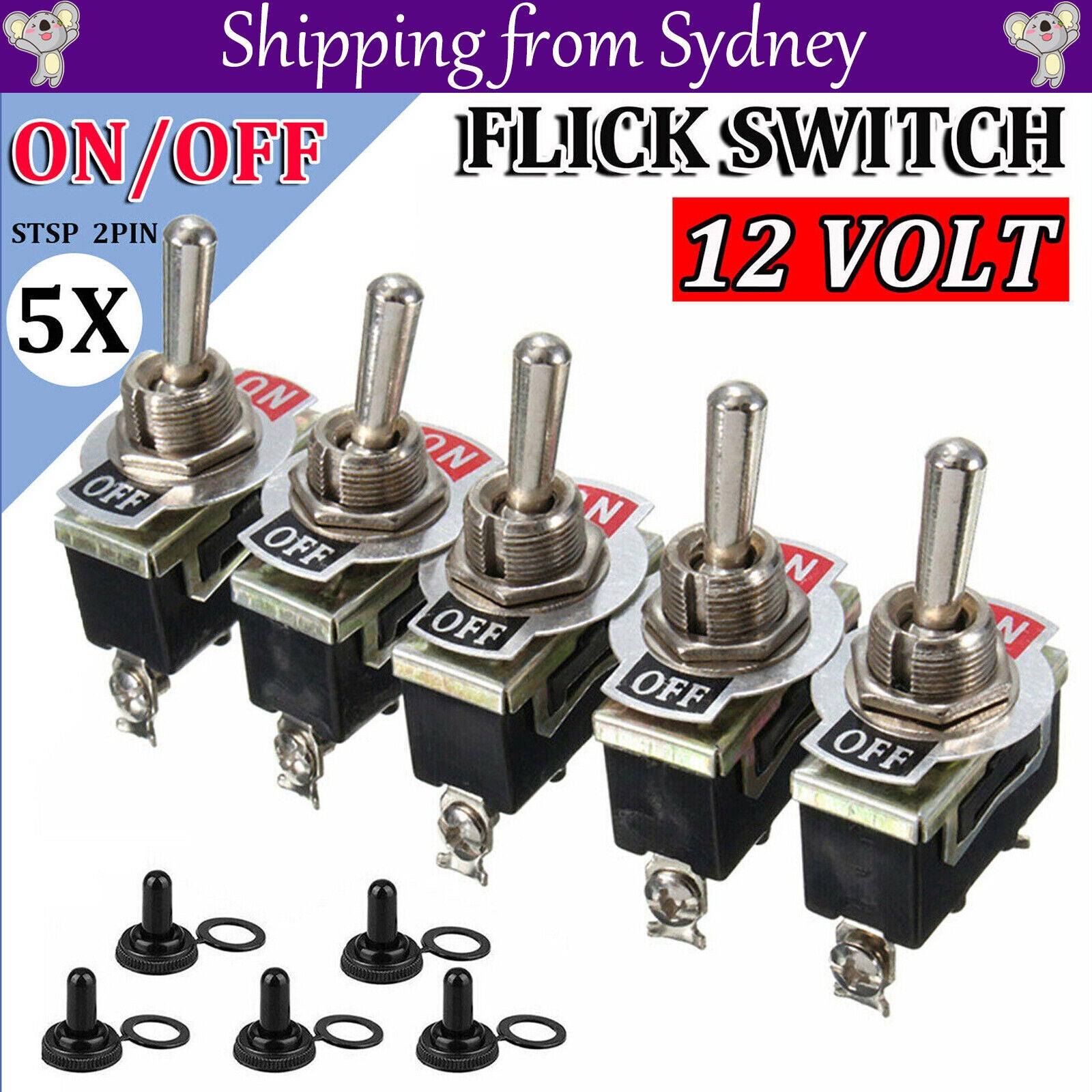 5x Toggle Switch 12V ON OFF Car Flick Dash Light Marine 12 Volt Switches Boat