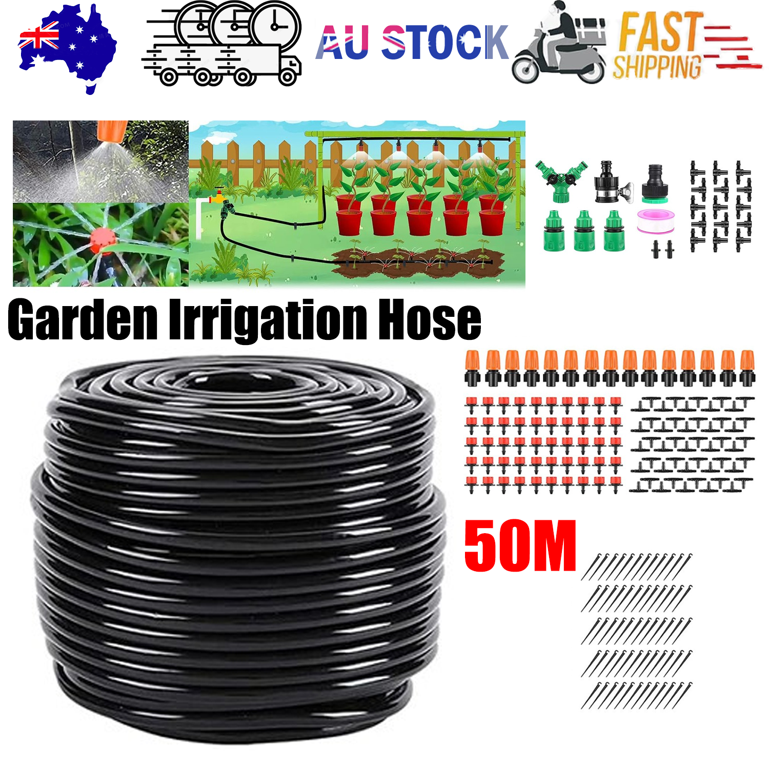 201X 50M Hose Garden Irrigation System Greenhouse Plant Watering DIY Micro Drip