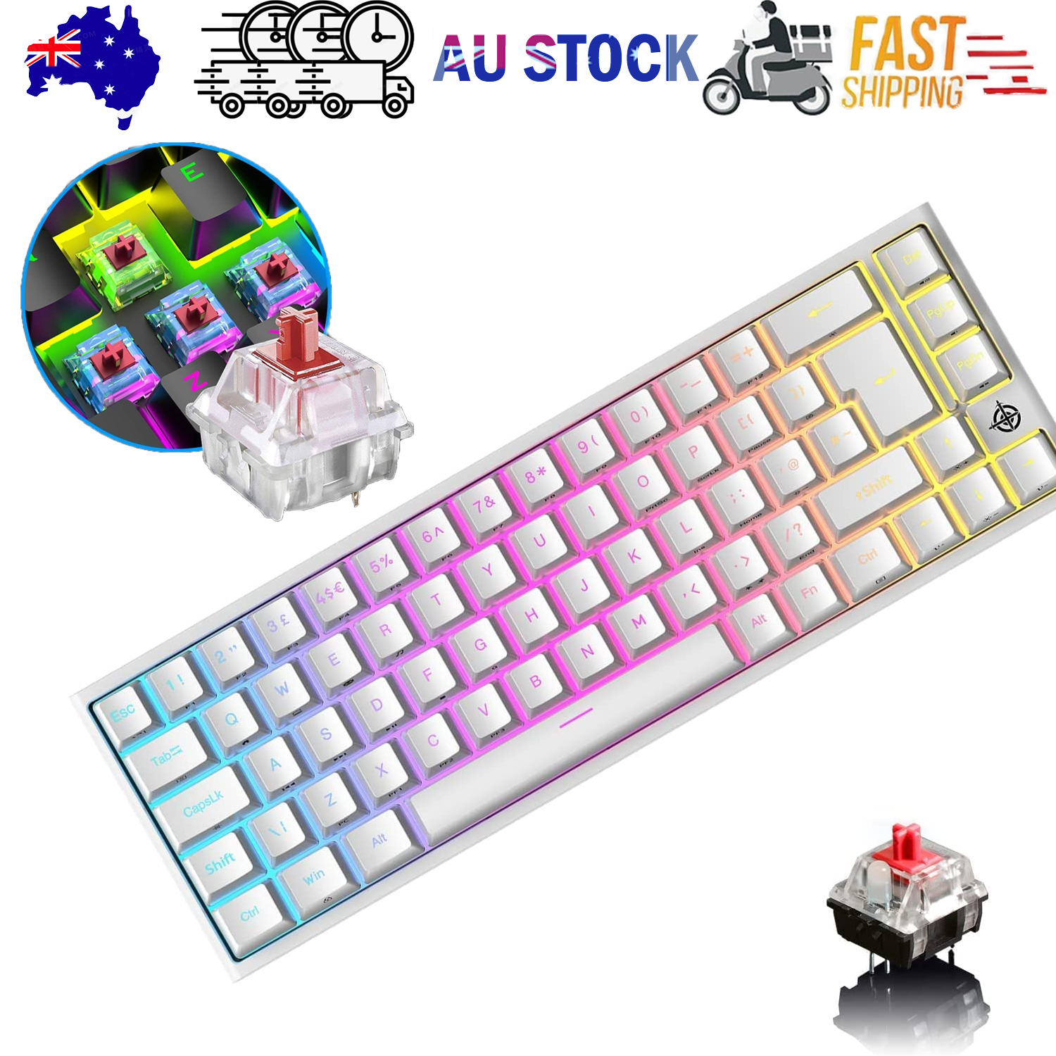 67 Keys Layout Design Mechanical Gaming Keyboard PC PS4 RGB Backlight Wired USB White