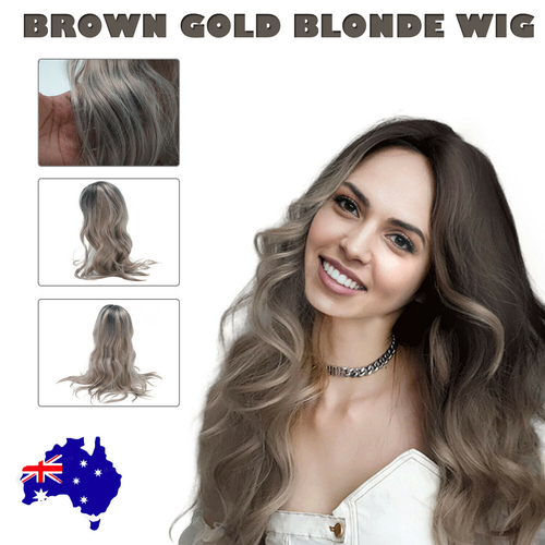 The new Brown Gold Blonde Long Wavy Wig Synthetic Curly Hair Cosplay Fashion